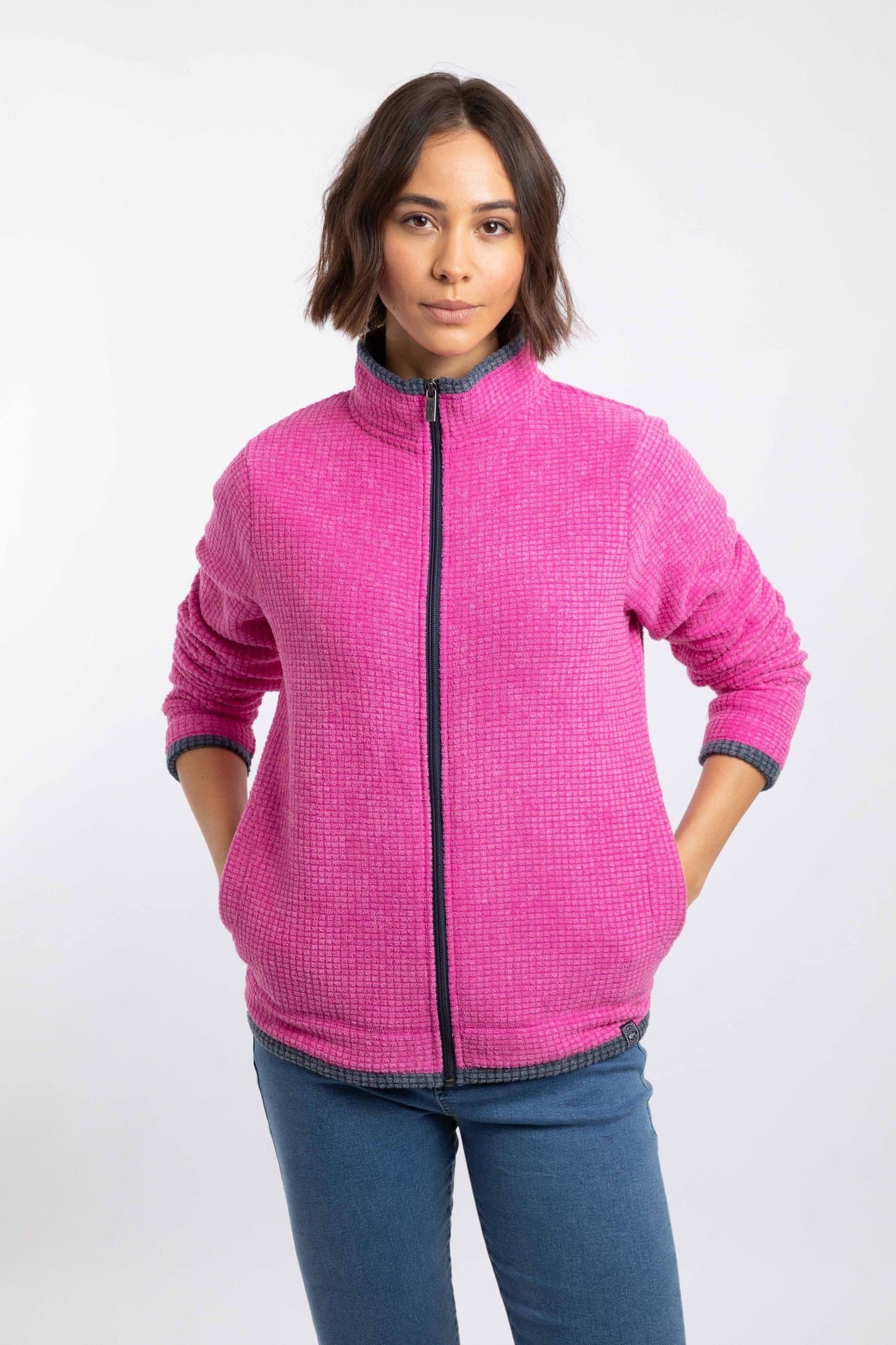 Weird Fish Weird Fish Women's Ariana Full Zip Grid Fleece in Bright Pink