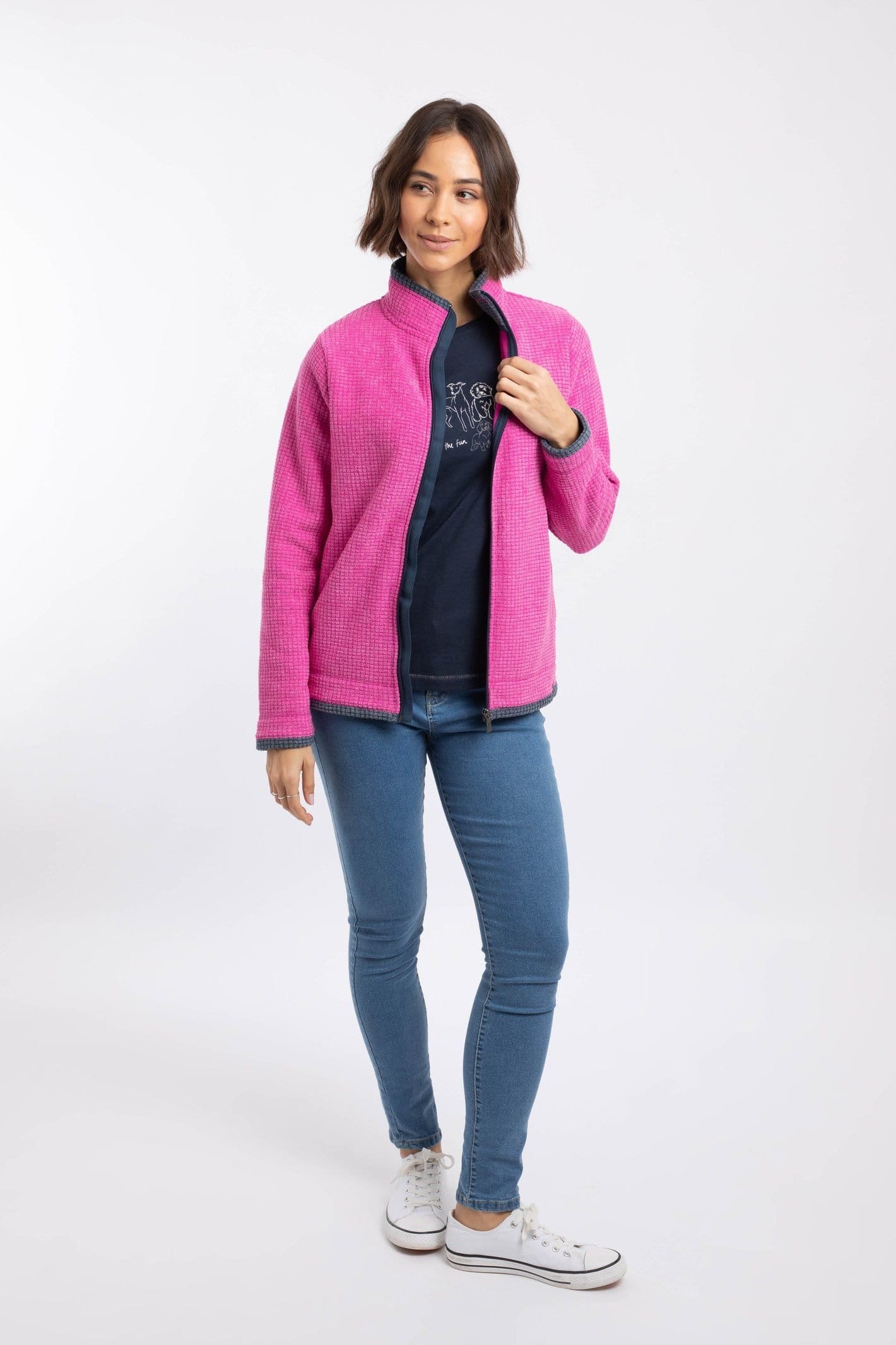 Weird Fish Weird Fish Women's Ariana Full Zip Grid Fleece in Bright Pink - 4