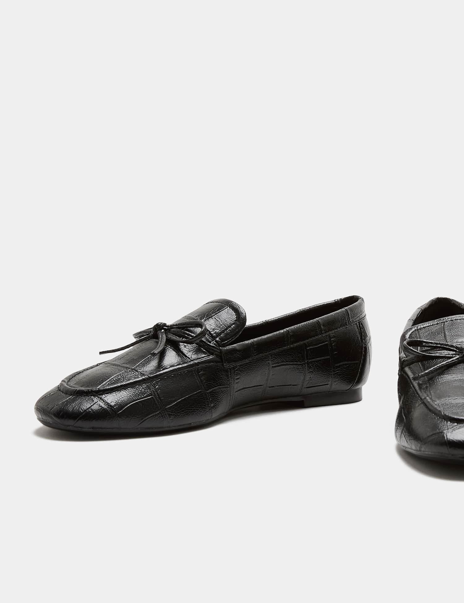 Marks & Spencer M&S Croc Bow Flat Loafers Black