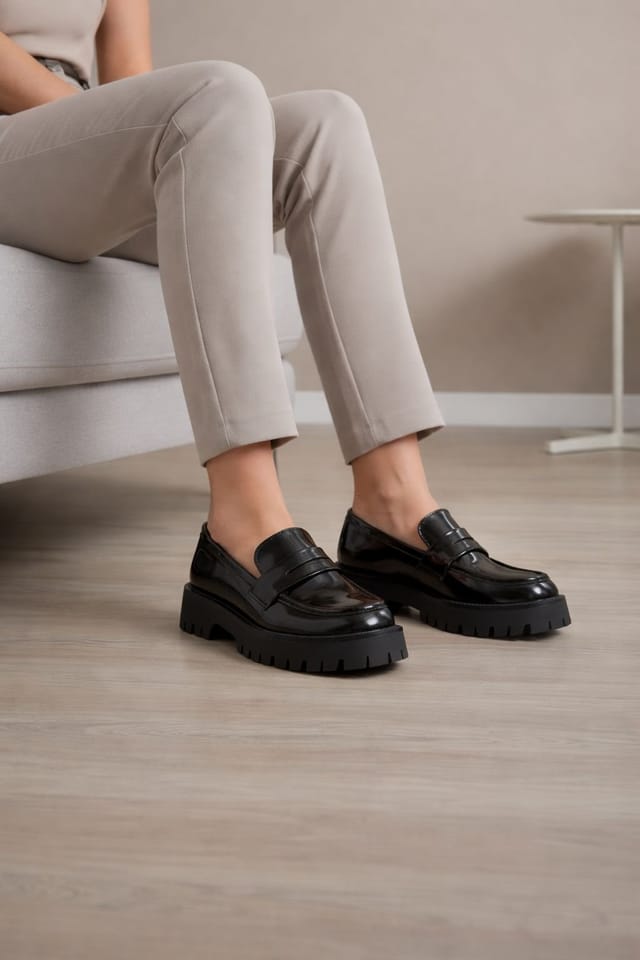 Truffle Collection Truffle Collection Women's Loafers Casual Polyurethane Slip On Round Toe Shoes in Black - 2