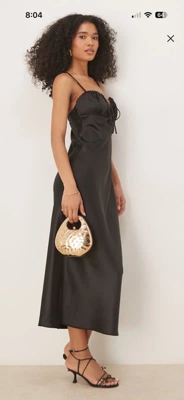 ASOS ASOS Gina Tricot Satin Ruched Black Midi Dress