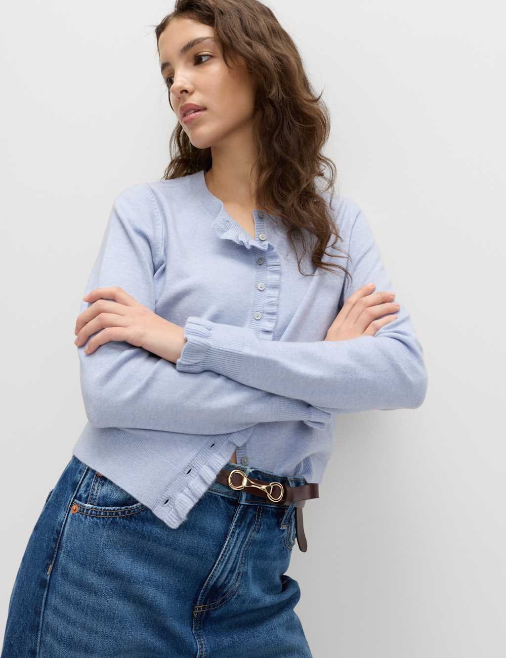 Marks & Spencer M&S Air-Yarn Ruffle Slim Fit Cardigan Faded Blue - 2