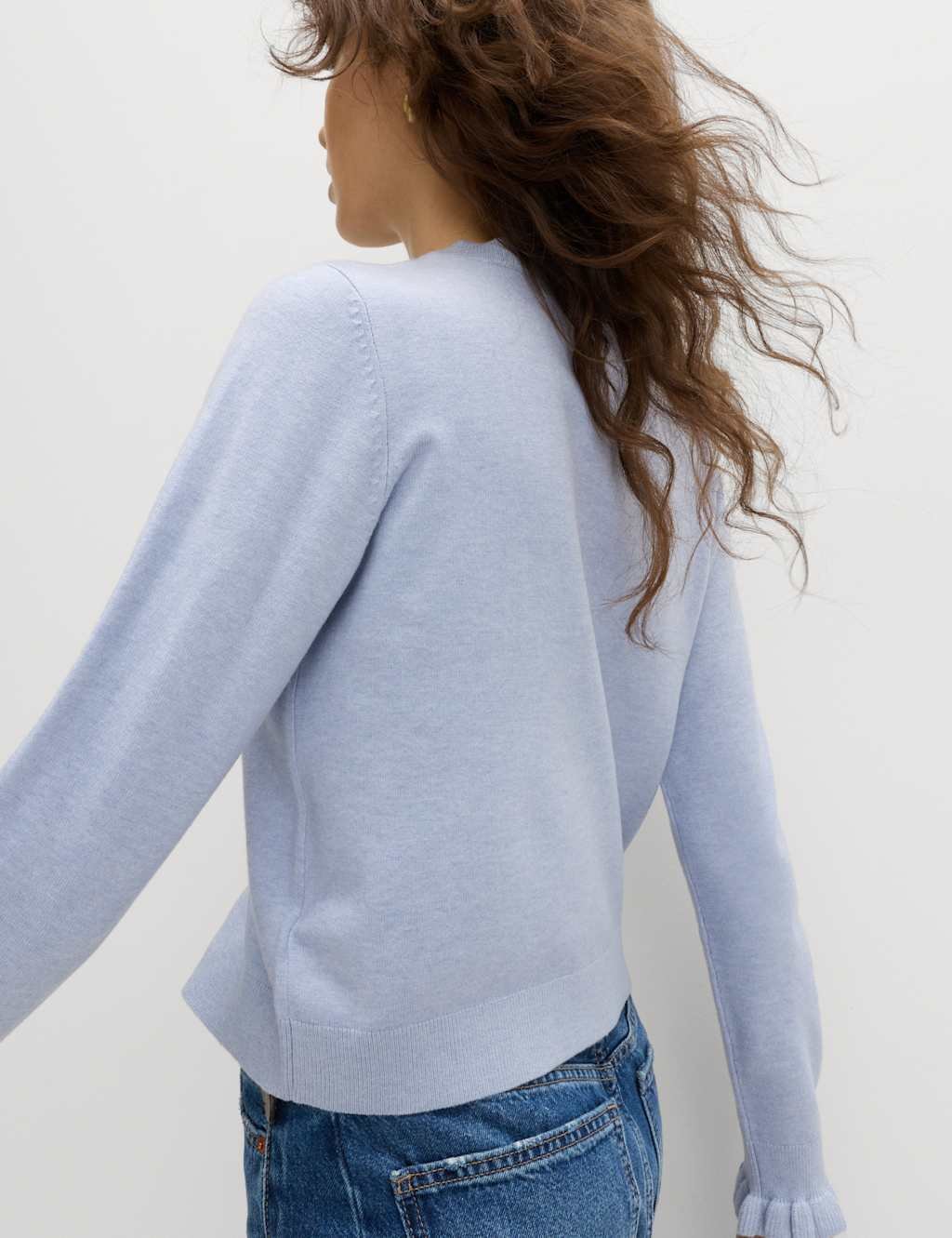 Marks & Spencer M&S Air-Yarn Ruffle Slim Fit Cardigan Faded Blue - 3