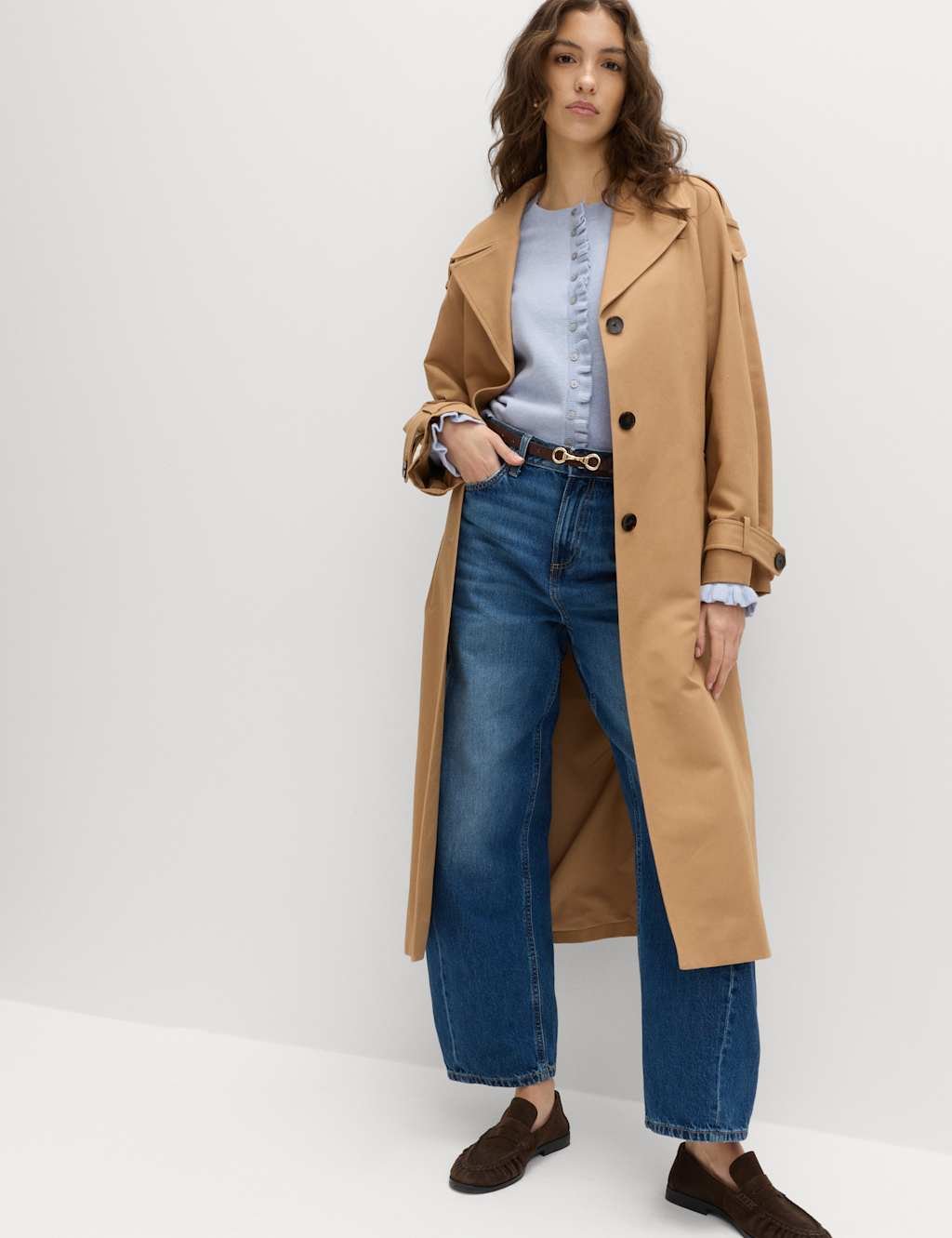 Marks & Spencer M&S Air-Yarn Ruffle Slim Fit Cardigan Faded Blue - 4