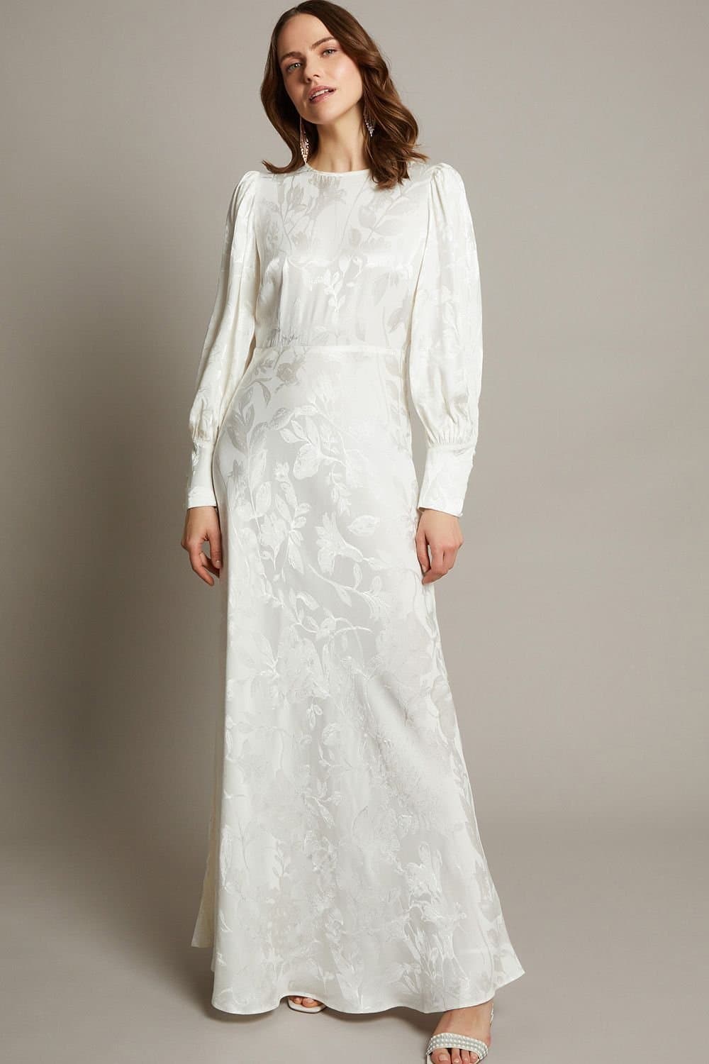 Monsoon Monsoon Women's Grace Long Sleeve Satin Wedding Dress Ivory