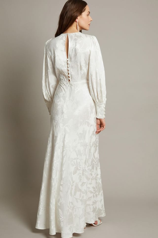 Monsoon Monsoon Women's Grace Long Sleeve Satin Wedding Dress Ivory - 3