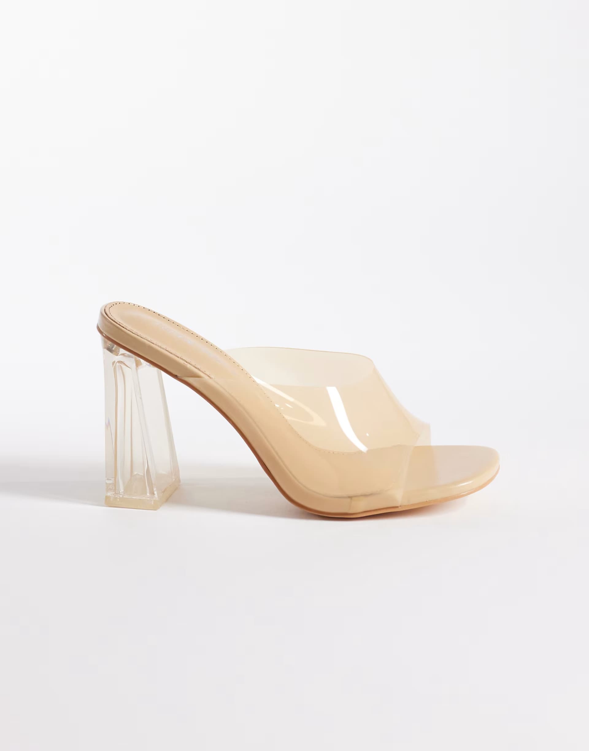 ASOS Public Desire Kyoto transparent heeled mules in neutral 