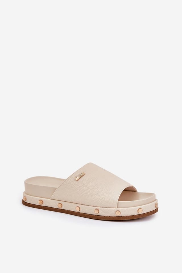 Love Lace Love Lace Women's Big Star Studded Platform Flip Flops Sandals Summer in Beige - 2