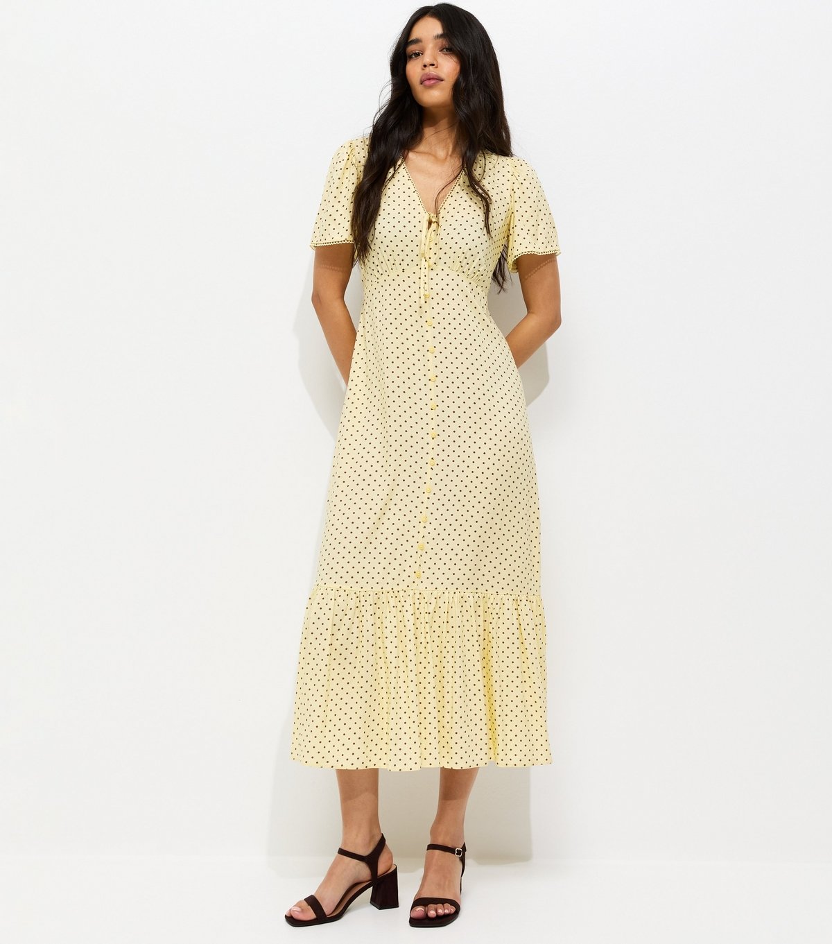 New Look Women's Light Yellow Button Through Tea Midi Dress New Look - 3