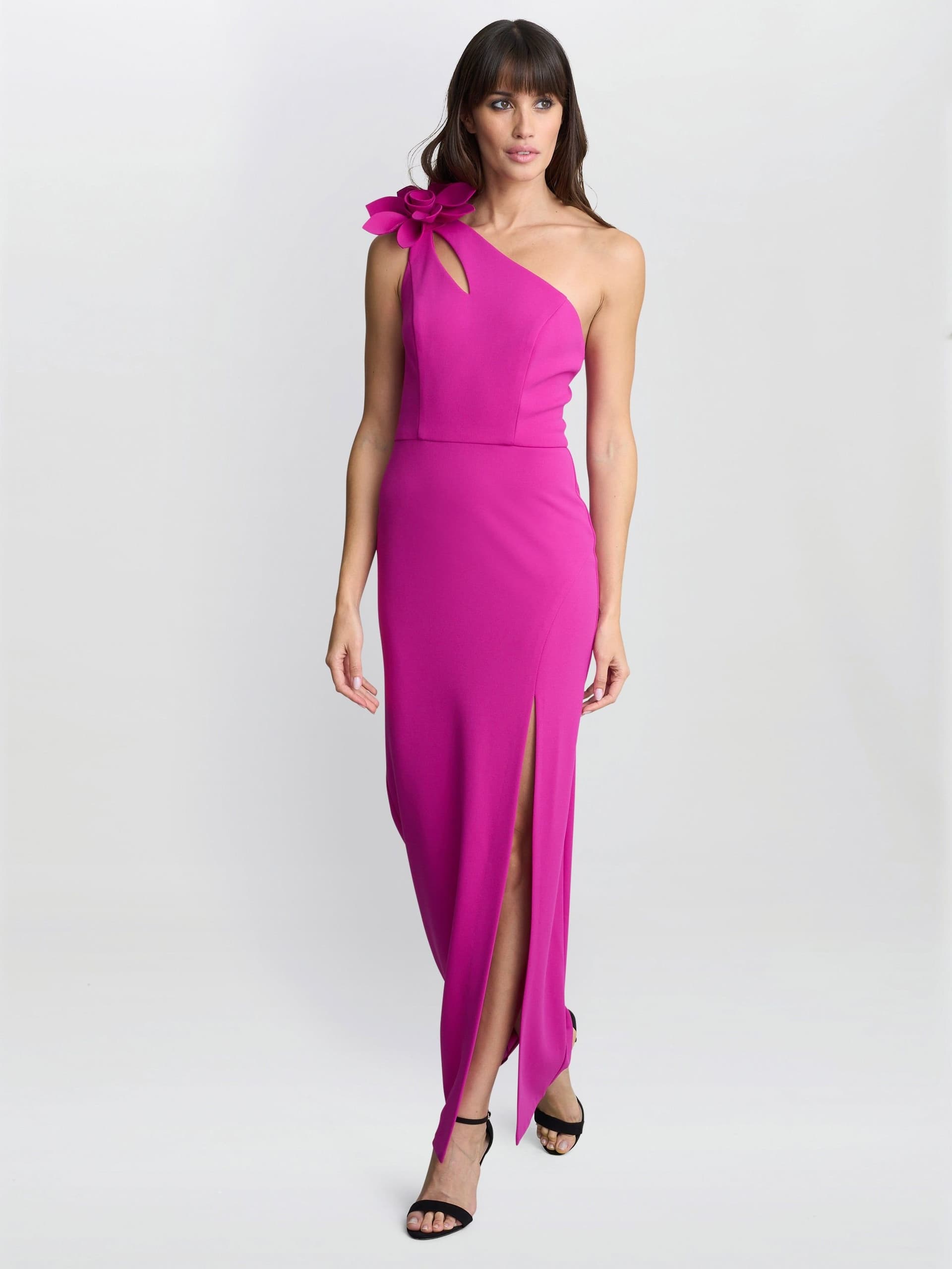 Gina Bacconi Gina Bacconi Women's Portia One Shoulder Flower Maxi Dress in Fuchsia
