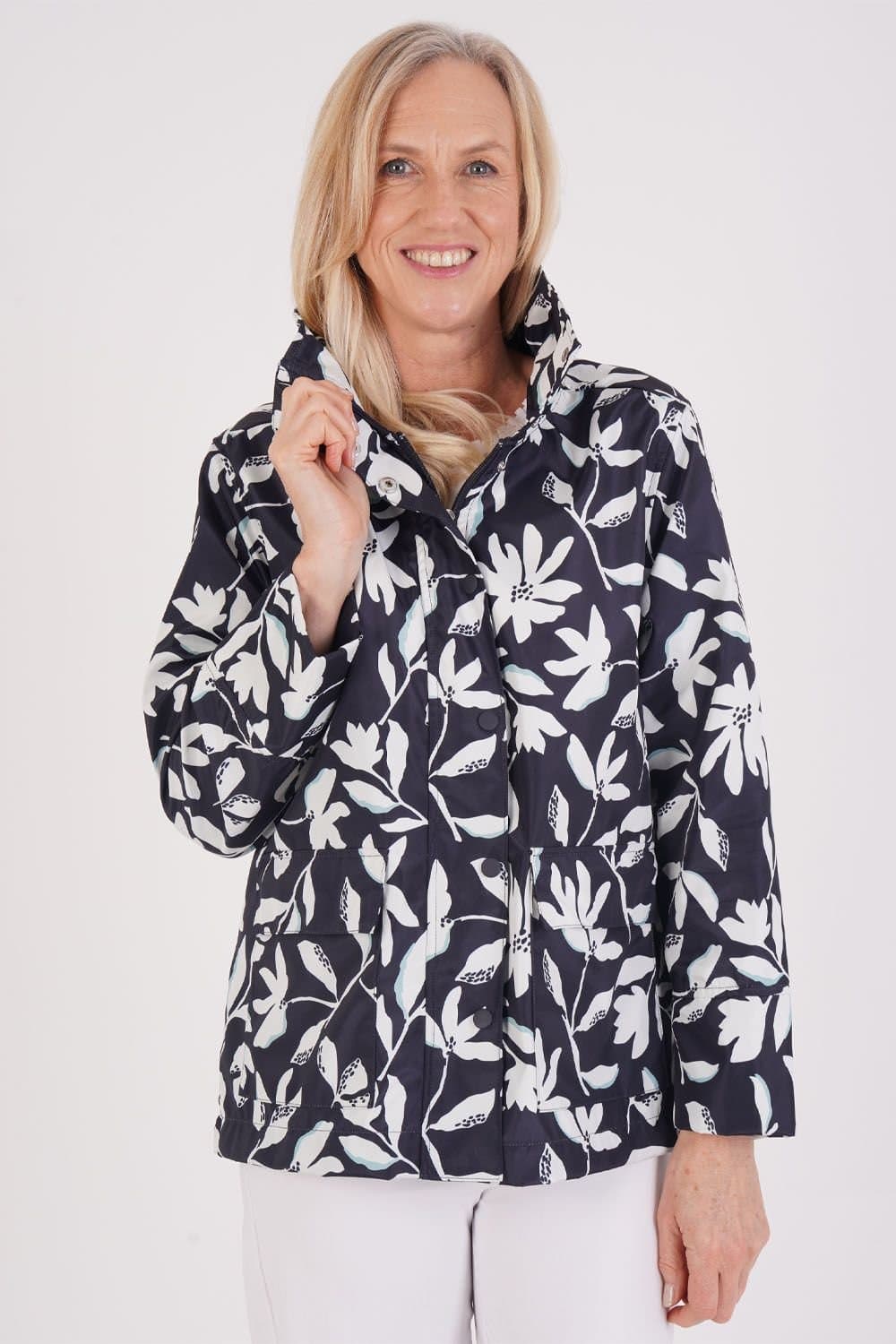 Tigi Tigi Women's Relief Floral Raincoat in Navy