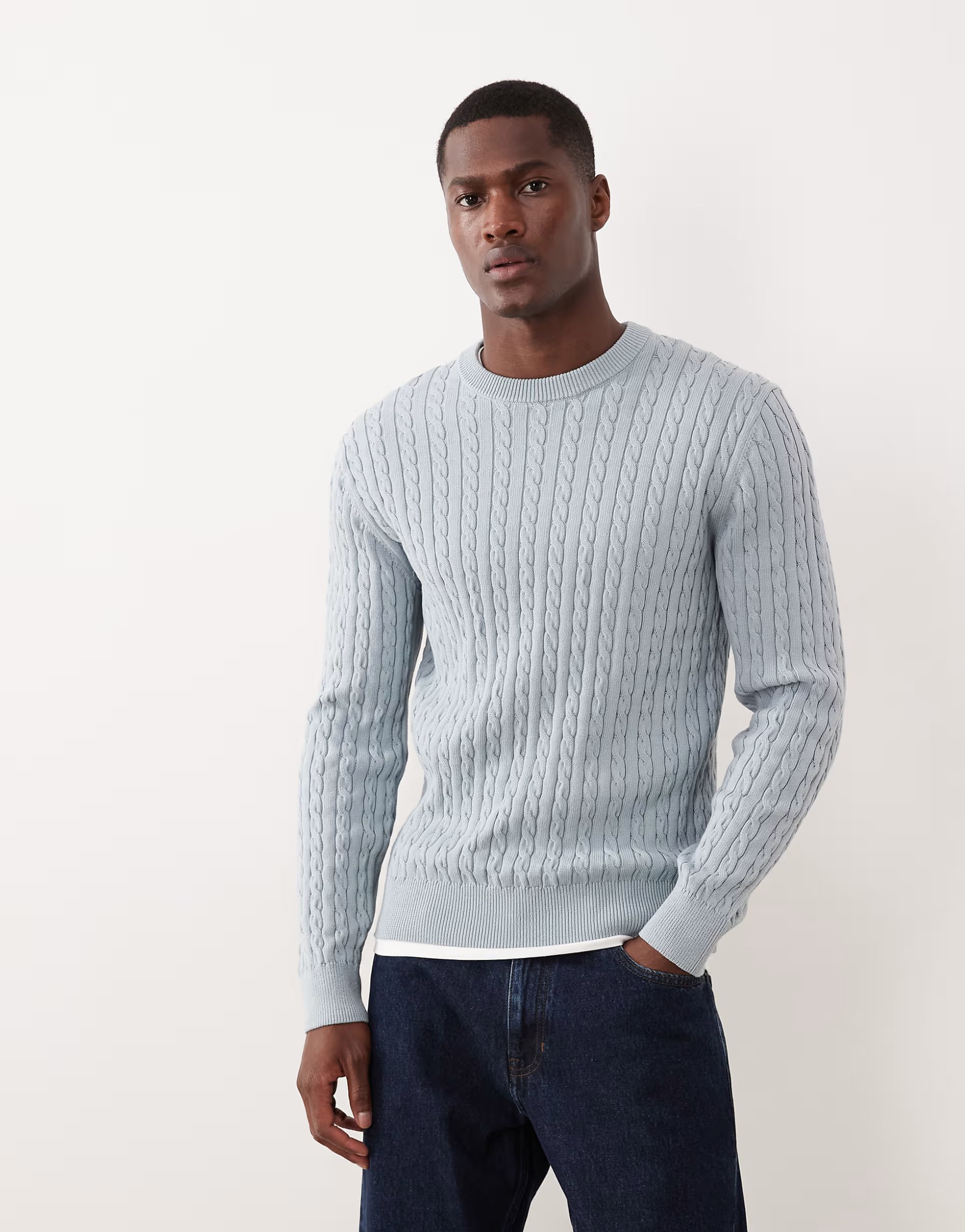 ASOS Mango cable knit jumper in pale blue - 1