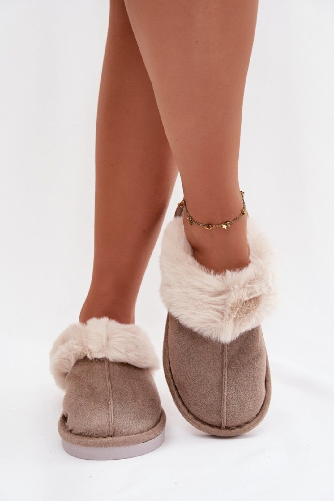 Love Lace Love Lace Women's Suede Fur Trim Insulated Slippers with Wide Covered Toes in Beige - 1