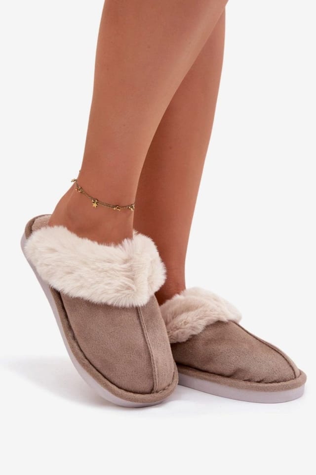 Love Lace Love Lace Women's Suede Fur Trim Insulated Slippers with Wide Covered Toes in Beige - 3