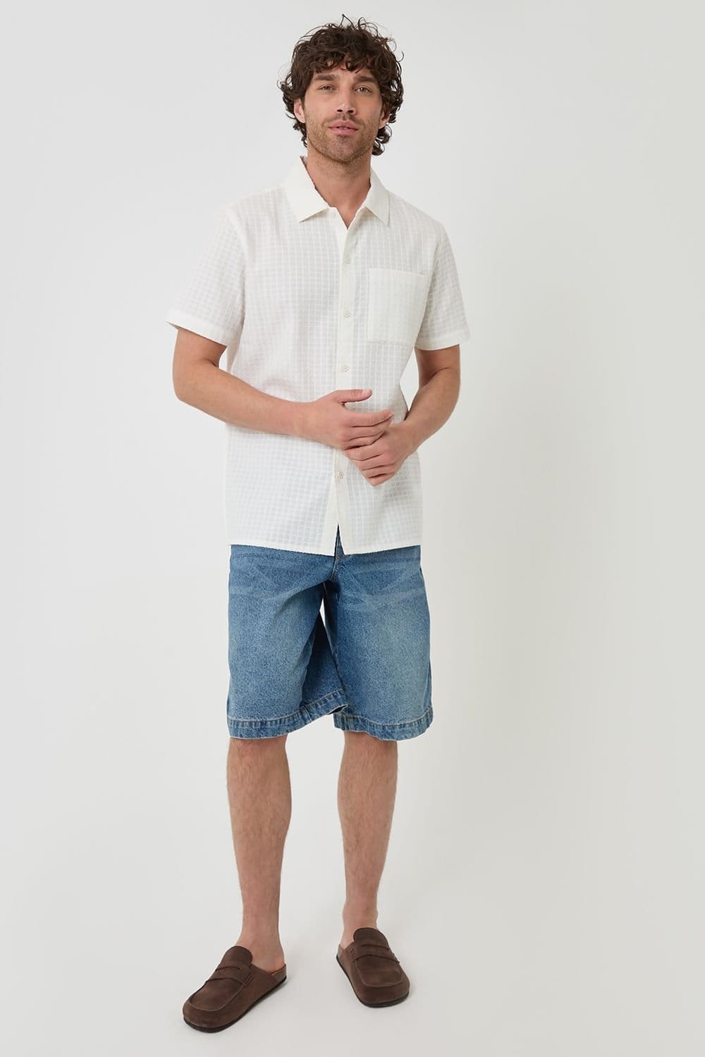 Threadbare Threadbare Men's Textured Cotton Short Sleeve Shirt in Natural - 4