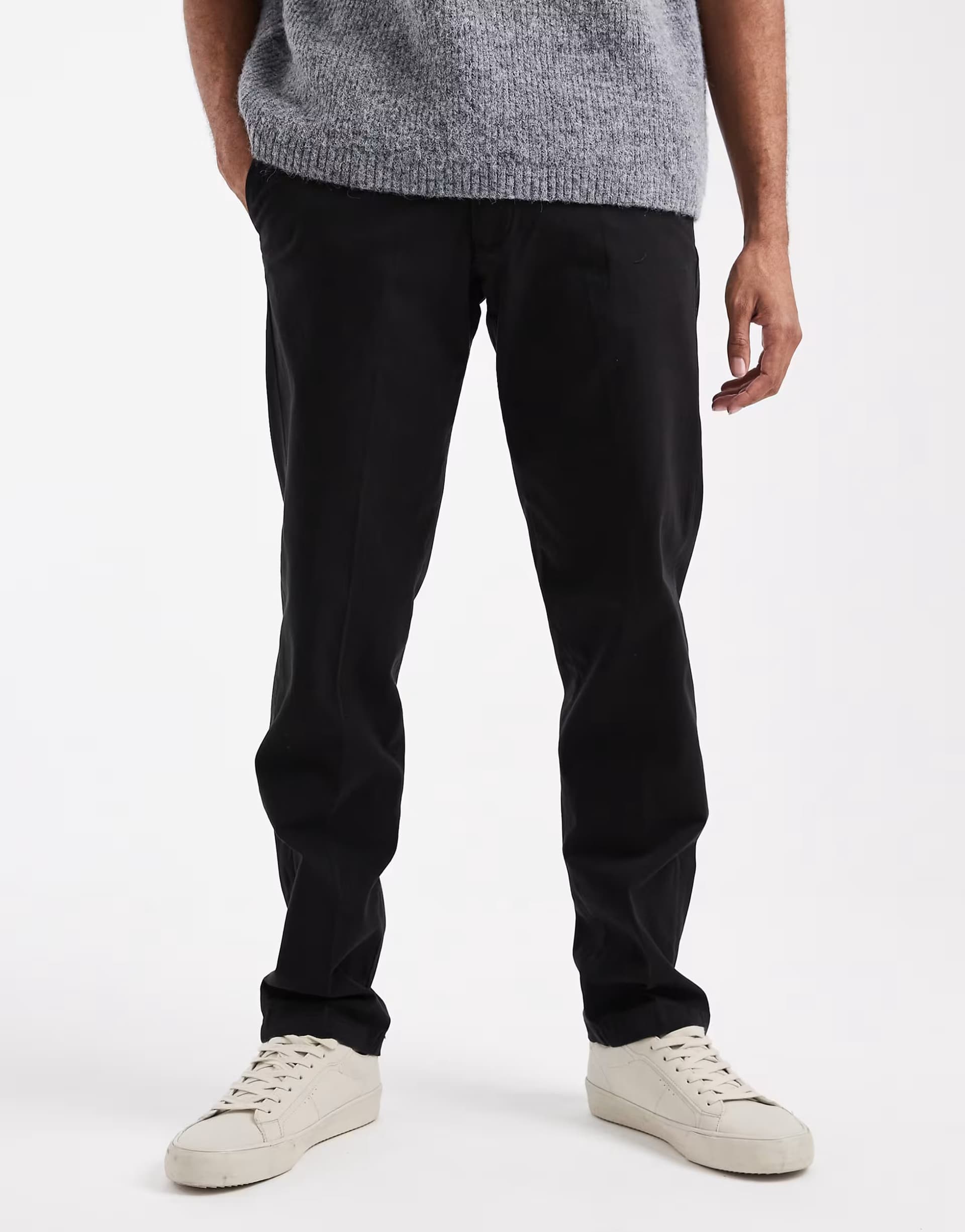ASOS Jack & Jones front pleat tapered loose chino in black