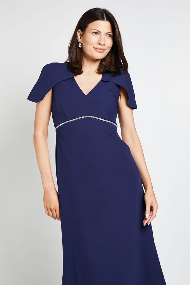 Wallis Wallis Women's Diamante Trim Cape Midi Dress in Navy - 2