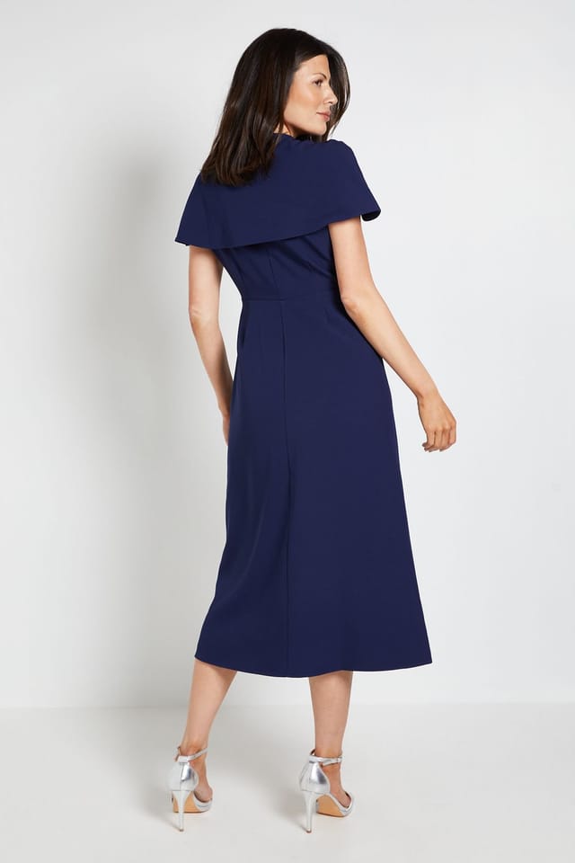 Wallis Wallis Women's Diamante Trim Cape Midi Dress in Navy - 3