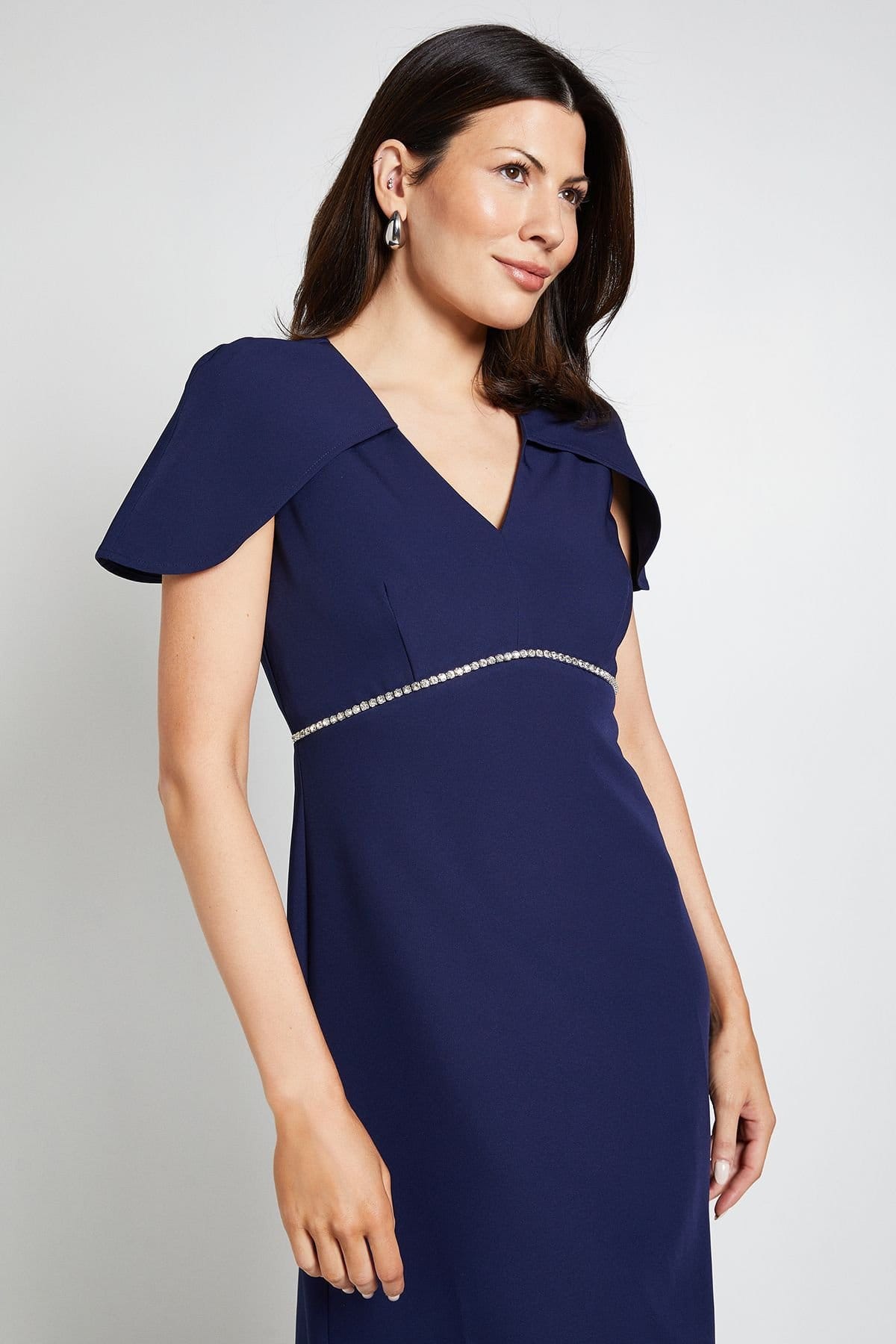 Wallis Wallis Women's Diamante Trim Cape Midi Dress in Navy - 4