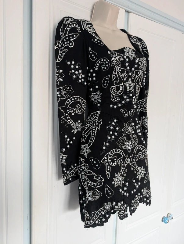 ASOS ASOS Luxe silver embellished mini dress in black size 8 - 1