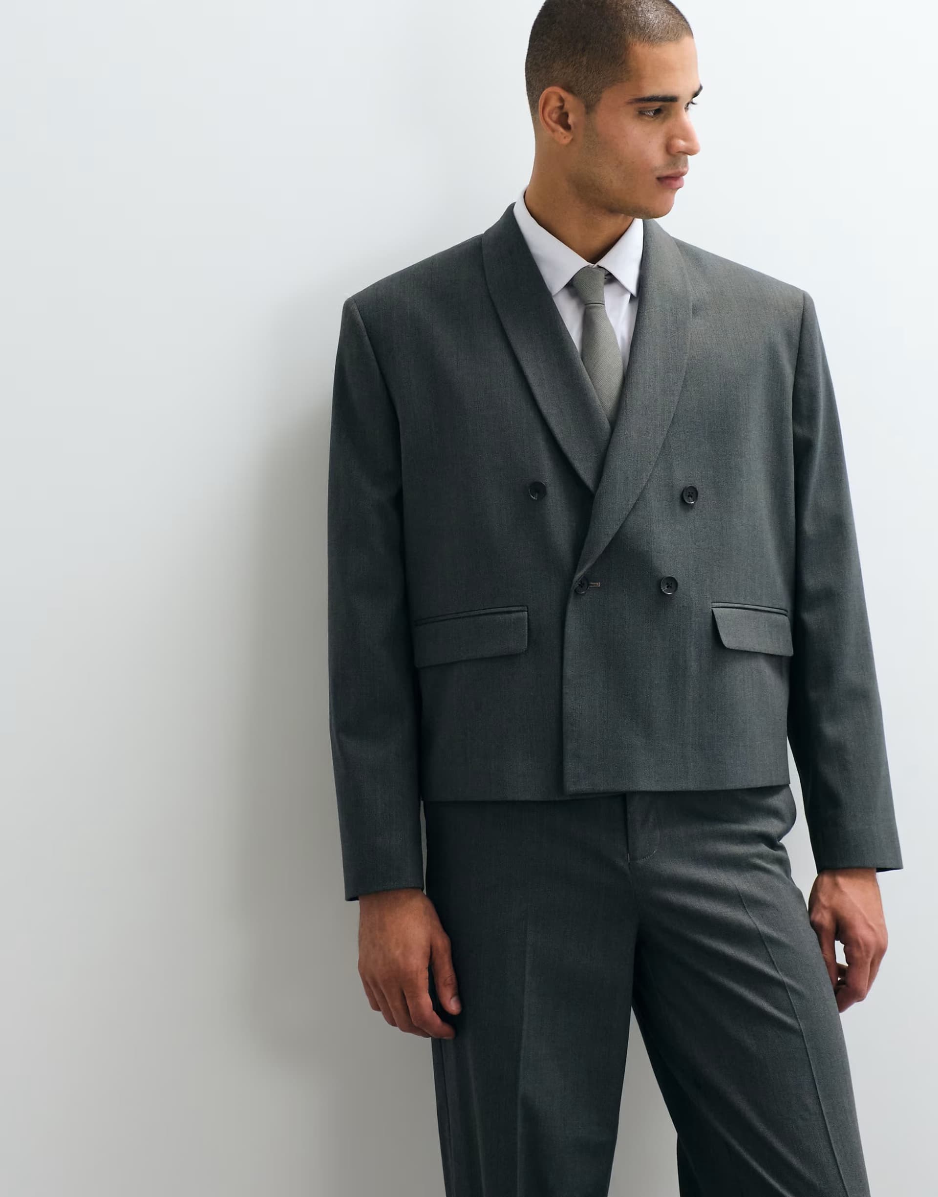ASOS ASOS DESIGN double breasted boxy shawl wrap suit jacket in green herringbone