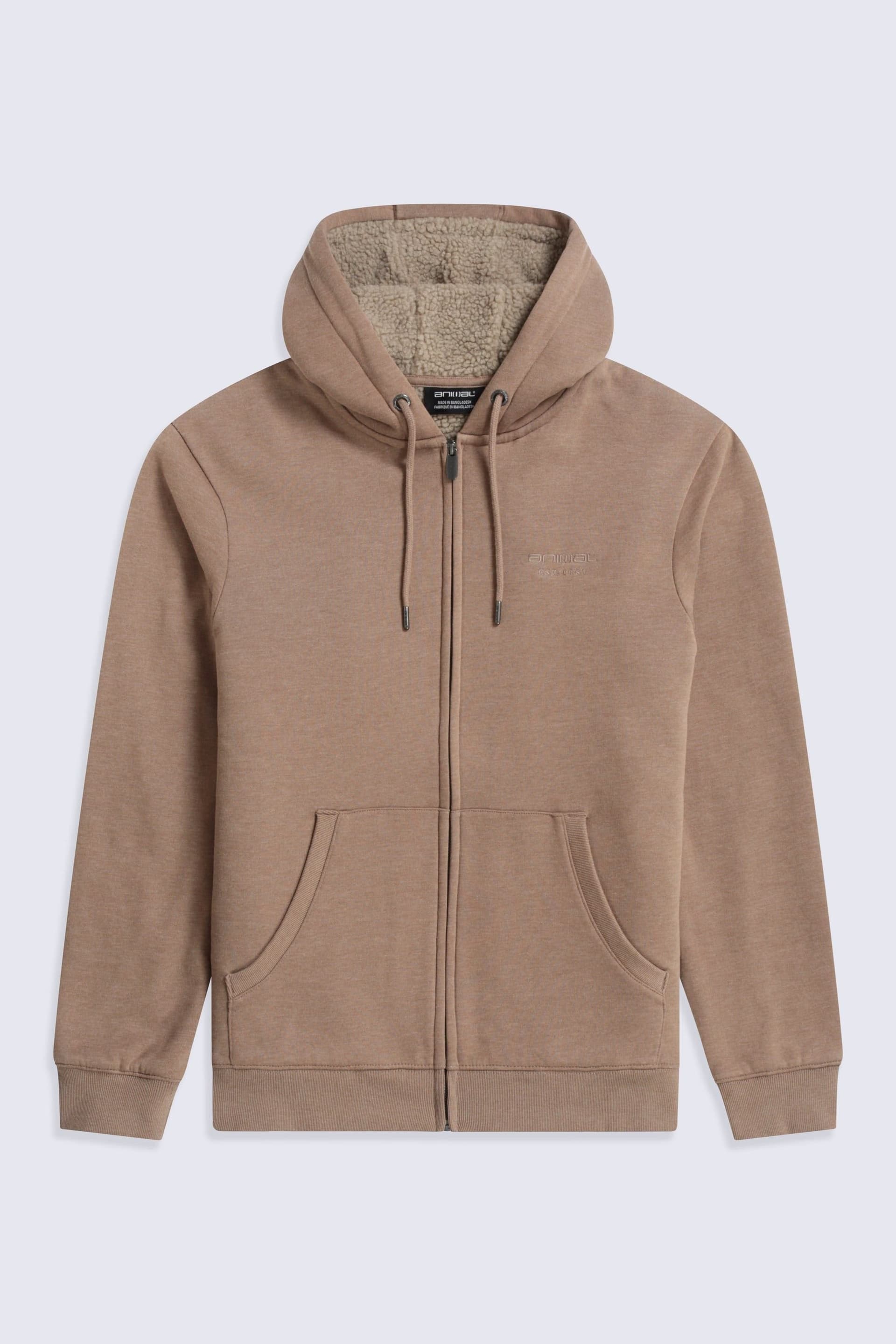 Animal Animal Men's 'Samuel' Full Zip Lightweight Sherpa Lined Cotton Relaxed Fit Hoodie in Tan