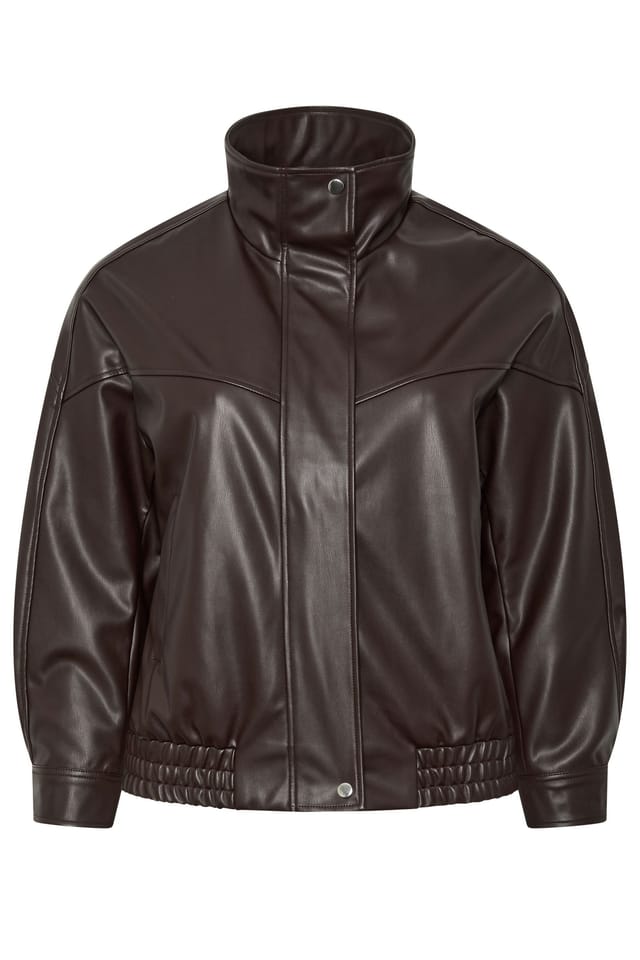 Yours Yours Women's Faux Leather Funnel Neck Jacket in Chocolate - 2