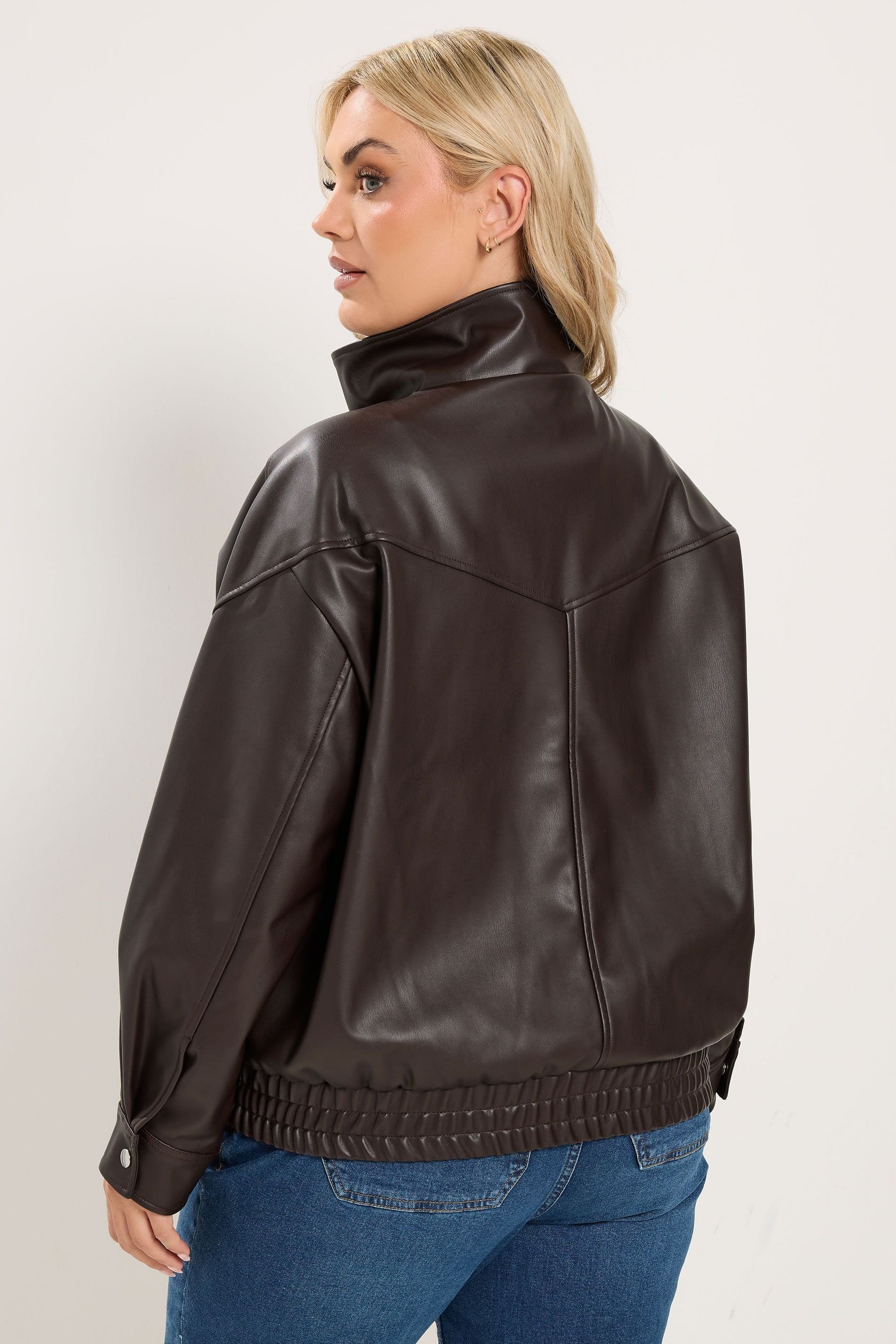 Yours Yours Women's Faux Leather Funnel Neck Jacket in Chocolate - 4