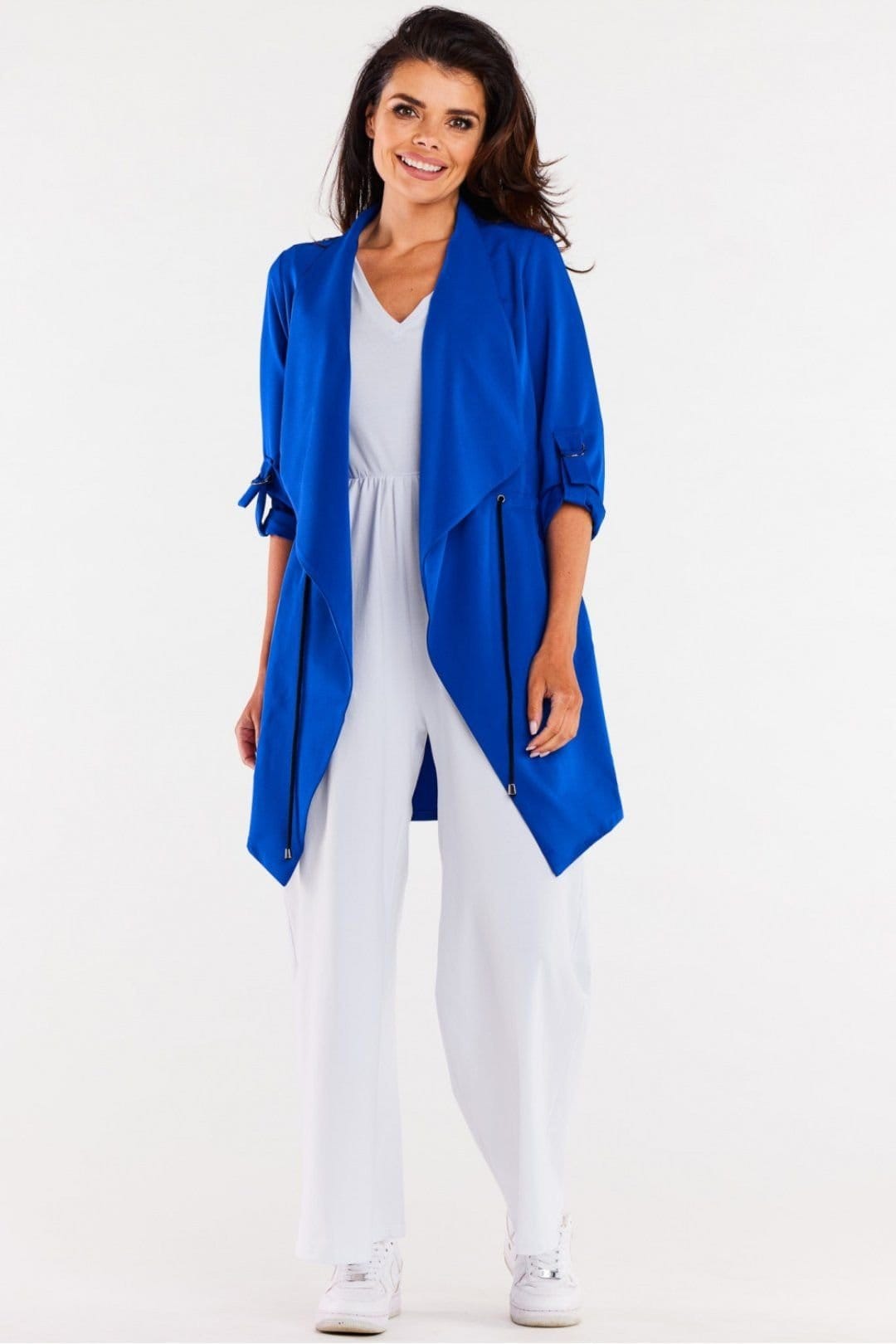 Love Lace Blue Loose Frock Coat with Roll-Up Sleeves