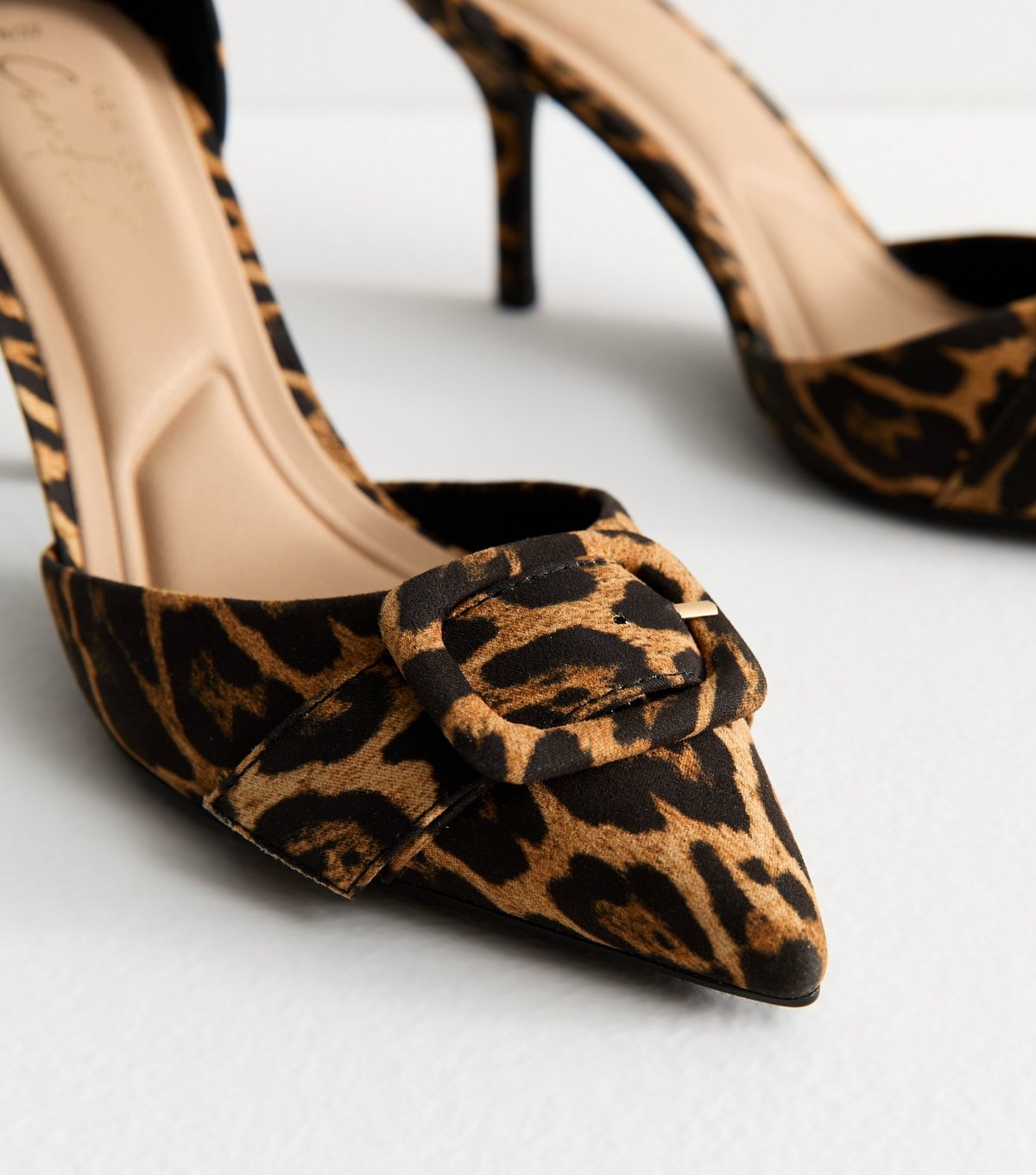 New Look Women's Stone Leopard Print Buckle Front Stiletto Open Court Shoes Vegan New Look - 3