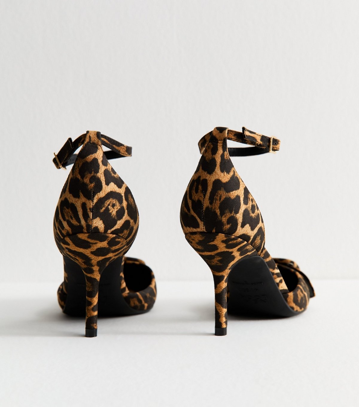 New Look Women's Stone Leopard Print Buckle Front Stiletto Open Court Shoes Vegan New Look - 4