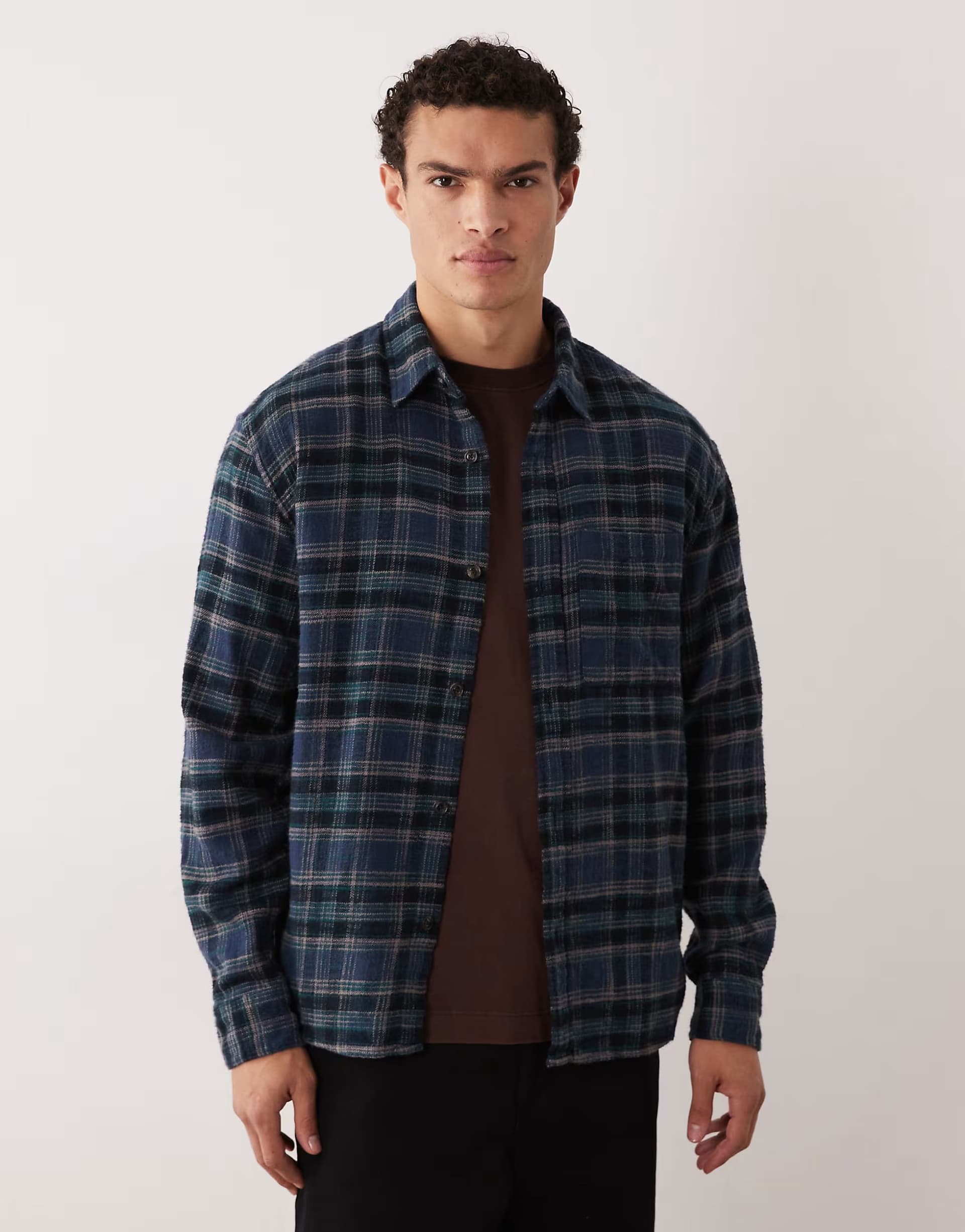 ASOS Abercrombie & Fitch long sleeve flannel shirt in navy plaid