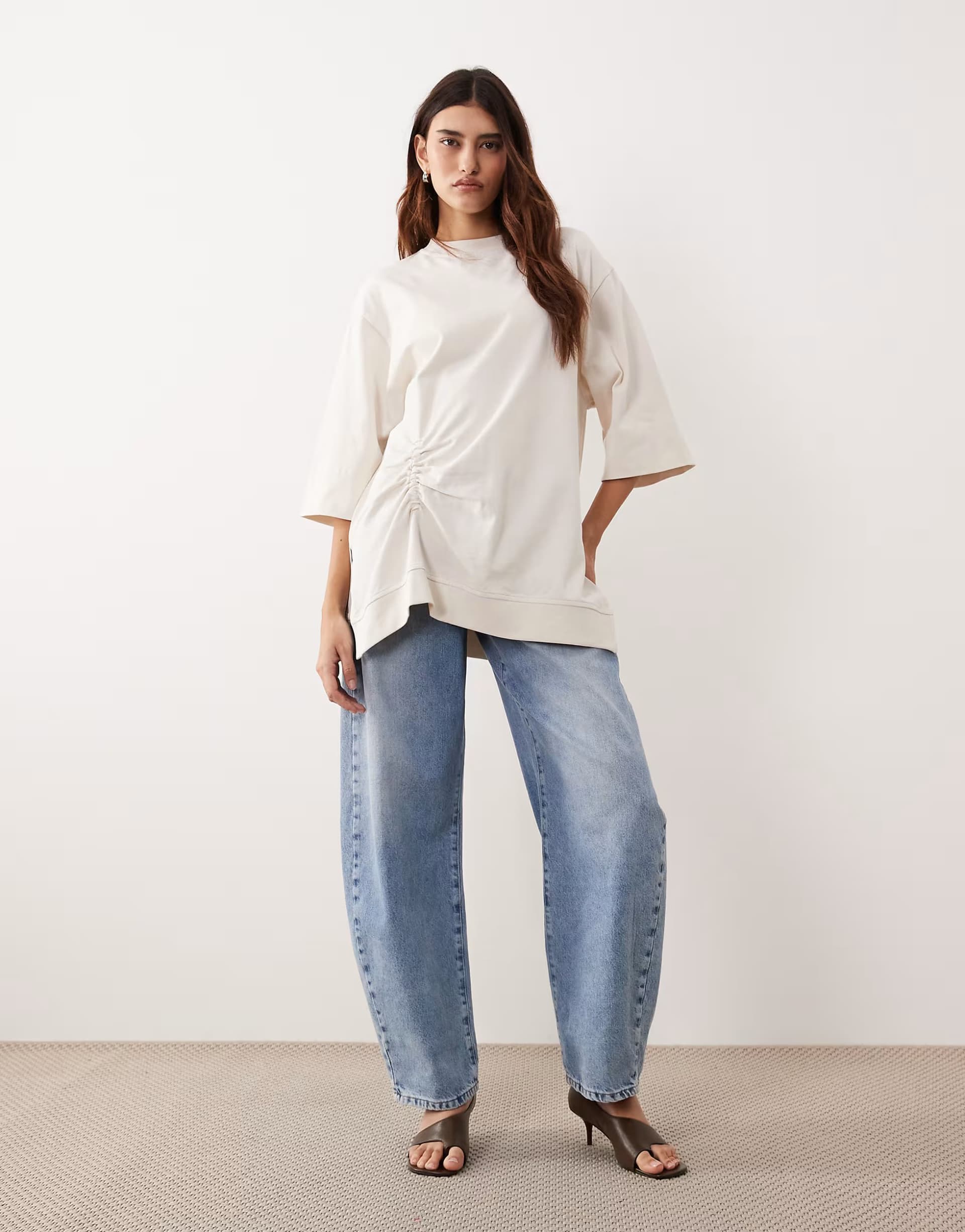 ASOS ARRANGE side ruched detail oversized tee in ecru