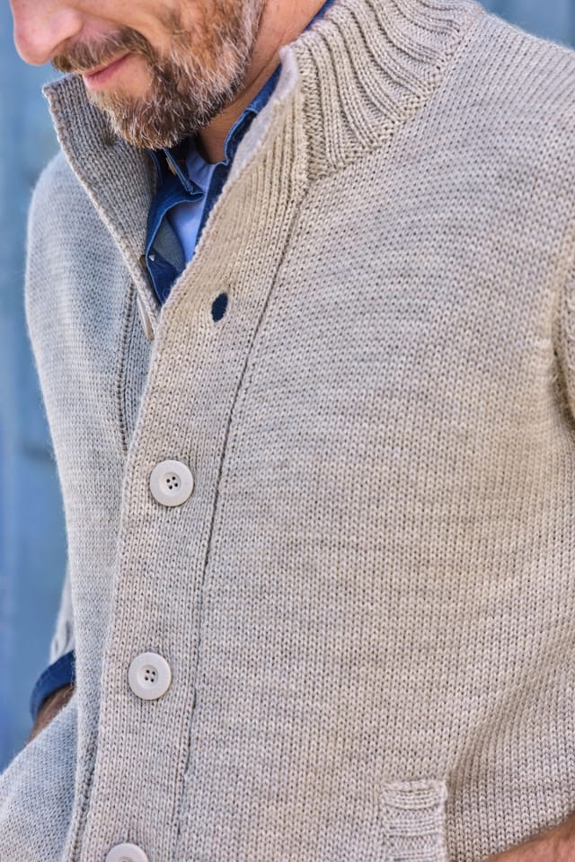 WoolOvers WoolOvers Men's Mens 100% Pure Wool Button Everyday Cardigan in Light Beige - 2