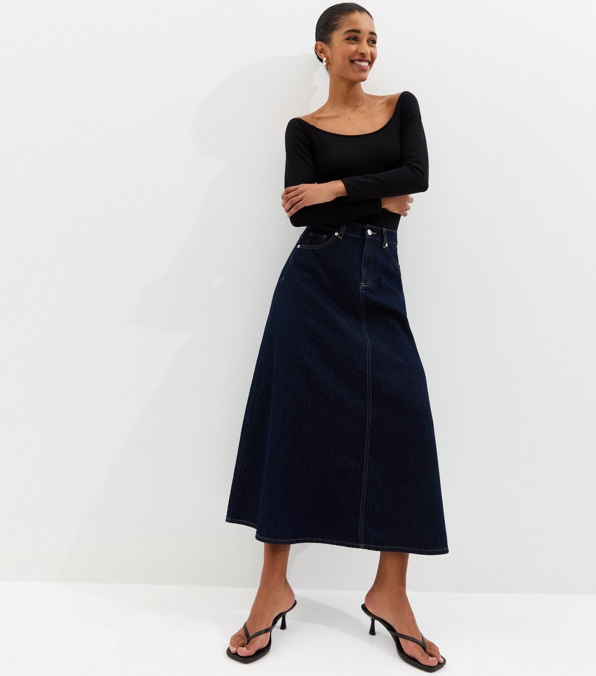 New Look Women's Indigo Wash Denim Circle Midi Skirt New Look - 2