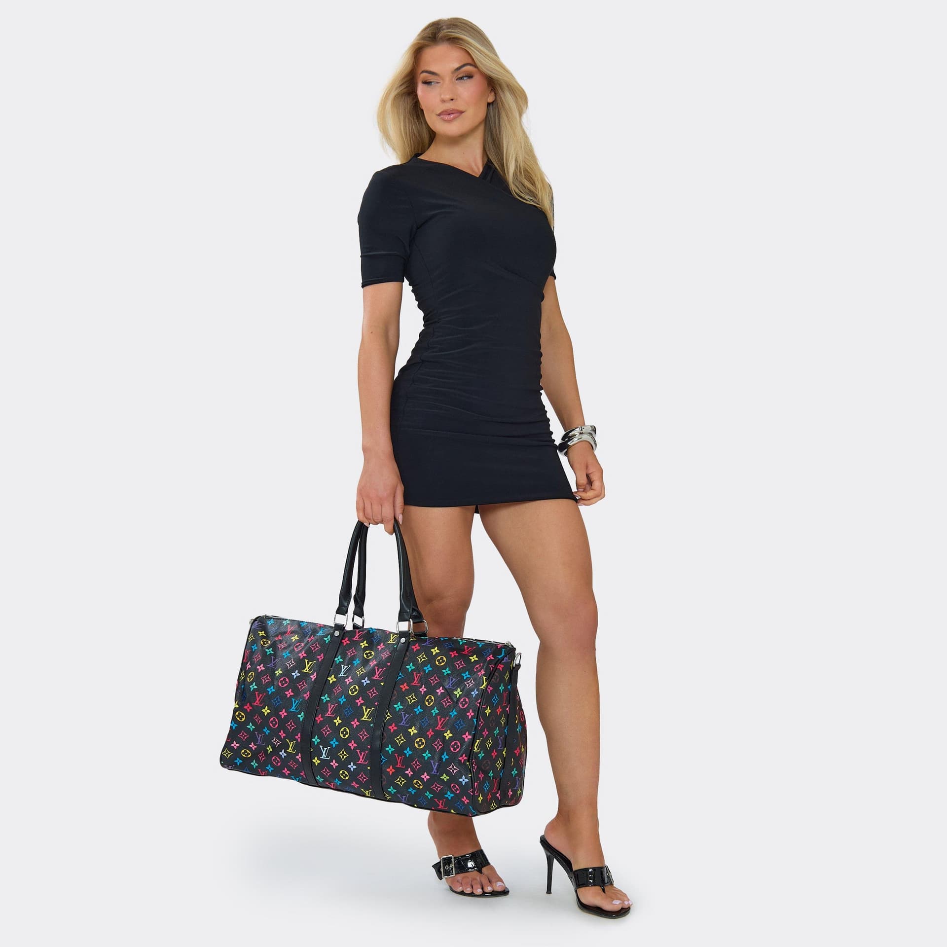 EGO EGO Black Faux Leather Printed Oversized Travel Bag