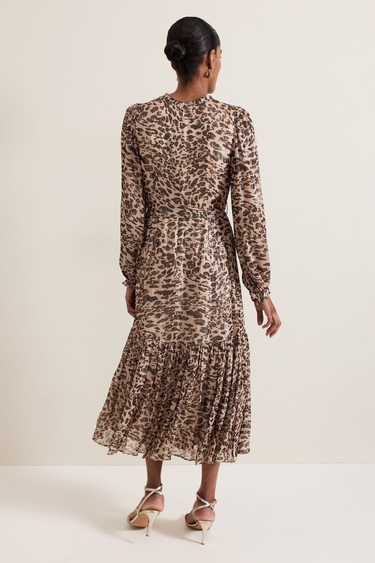 Phase Eight Phase Eight Women's Eve Shimmer Leopard Print Midi Dress in Light Tan - 4