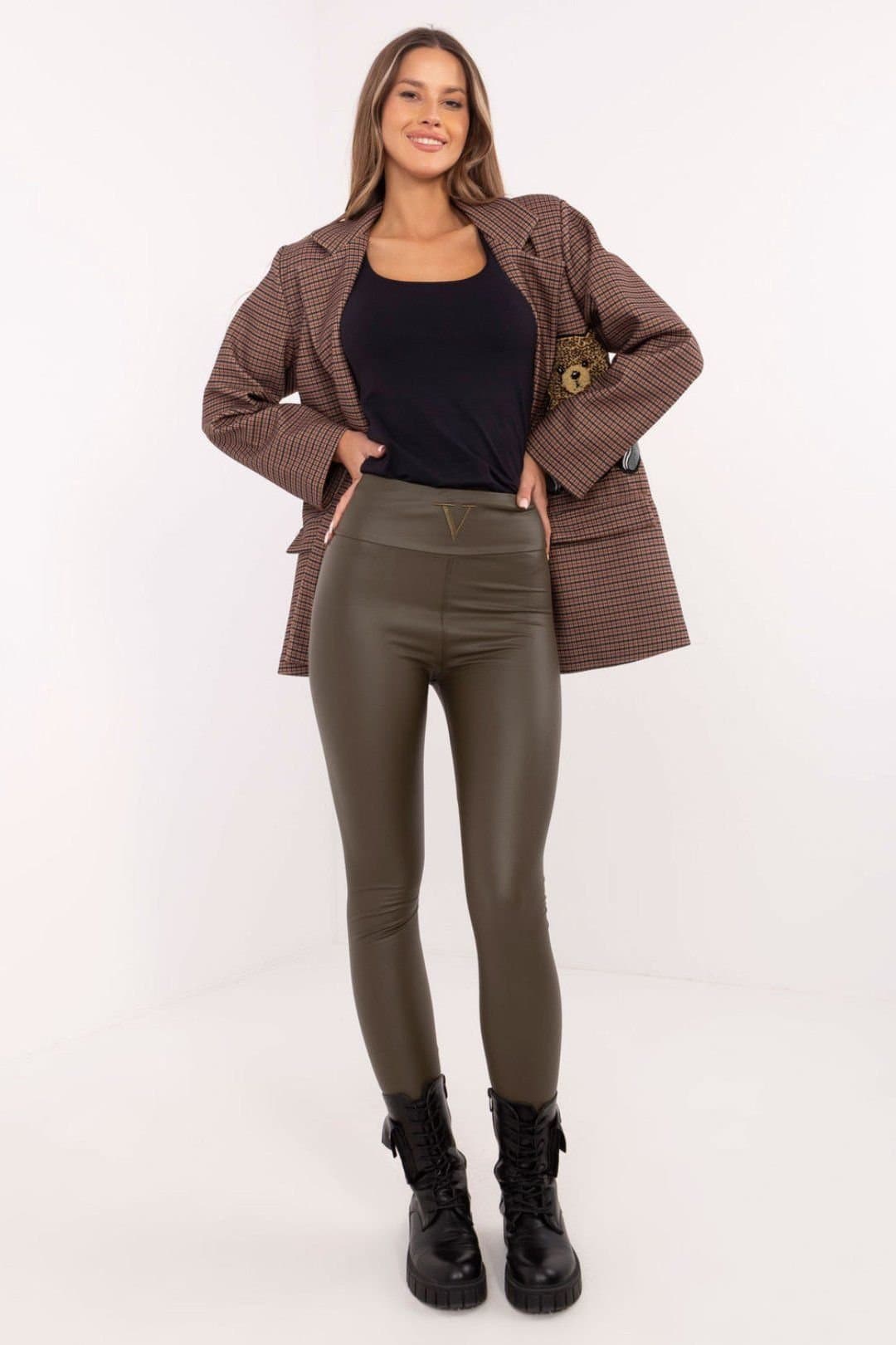 Love Lace Love Lace Women's Faux Leather Embroidered Insulated Leggings in Green