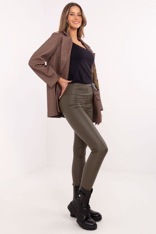 Love Lace Love Lace Women's Faux Leather Embroidered Insulated Leggings in Green - 2