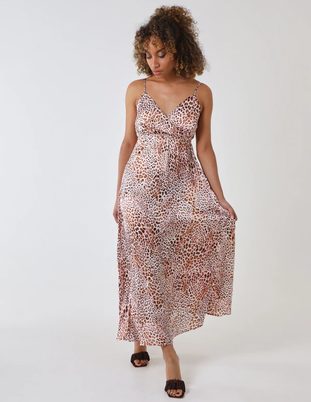 Blue Vanilla Leopard Print Strappy Wrap Over Maxi Dress