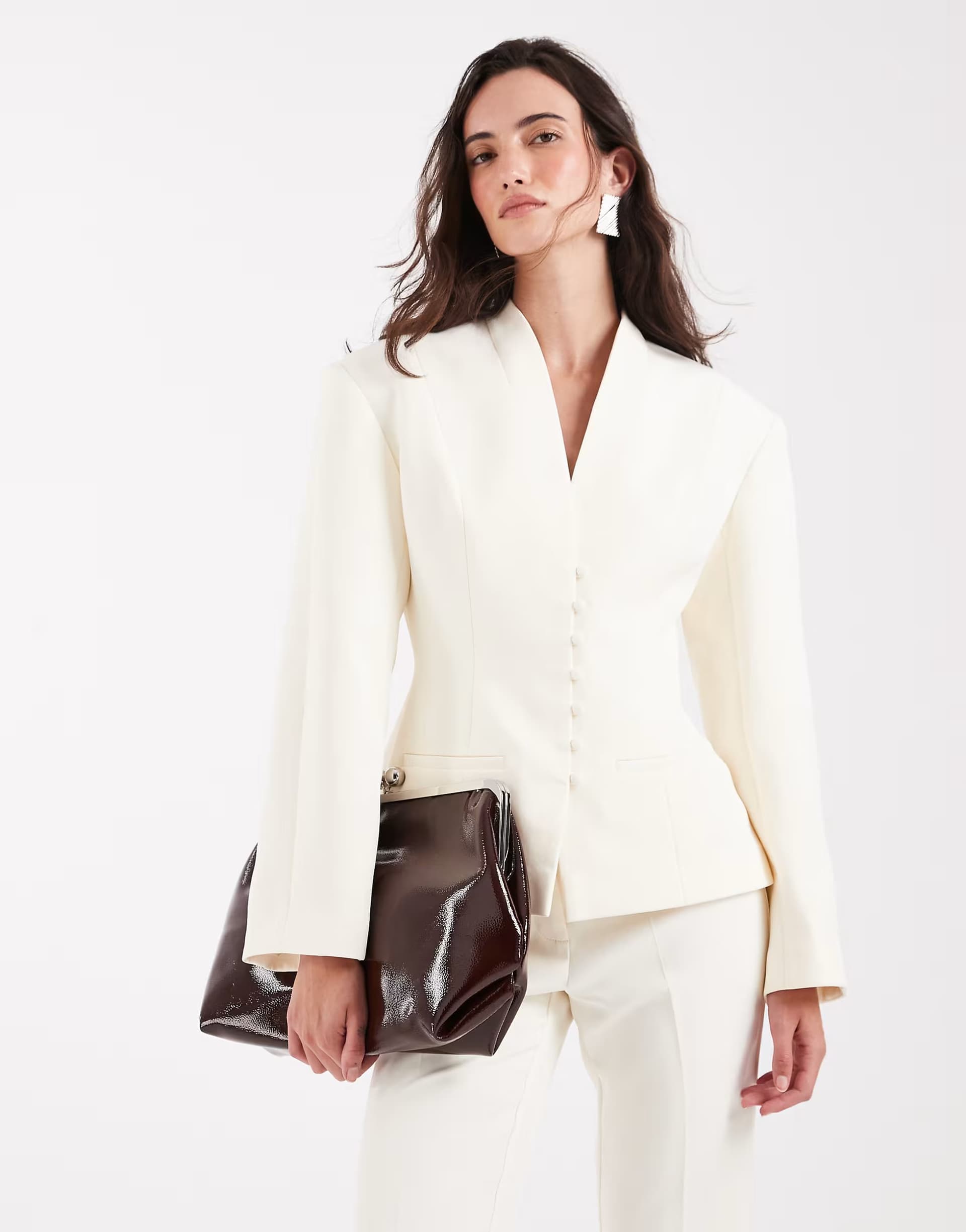 ASOS ASOS Cream Tailored Collarless Blazer