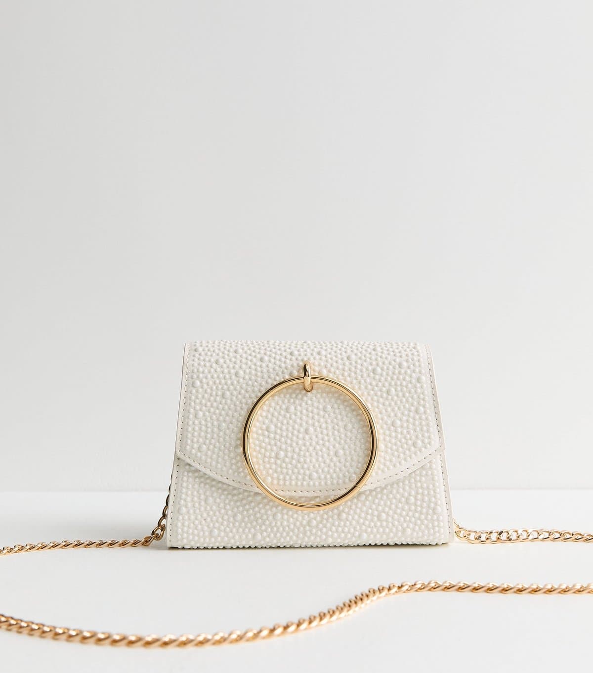 New Look Cream Faux Pearl Embellished Chain Shoulder Bag New Look