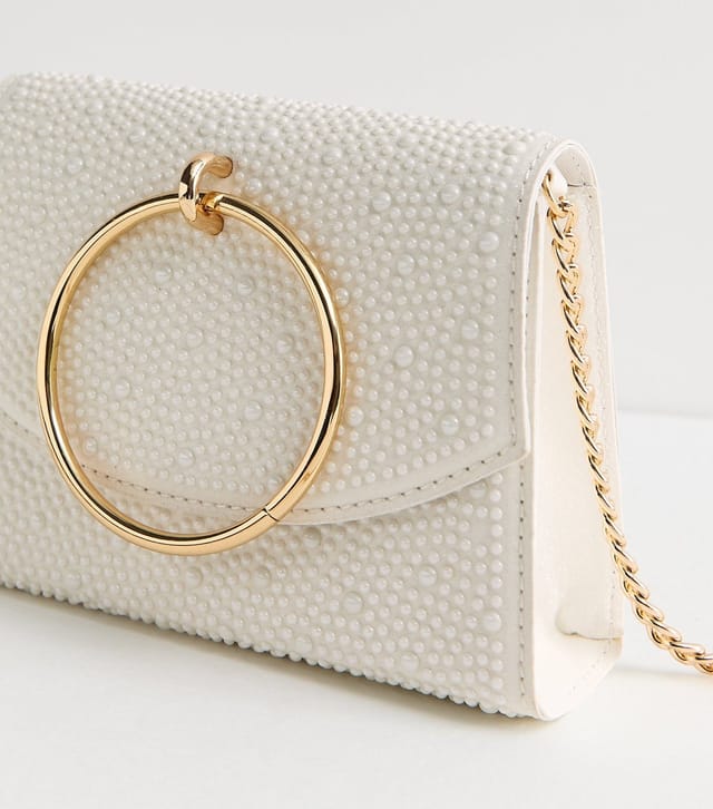 New Look Cream Faux Pearl Embellished Chain Shoulder Bag New Look - 3