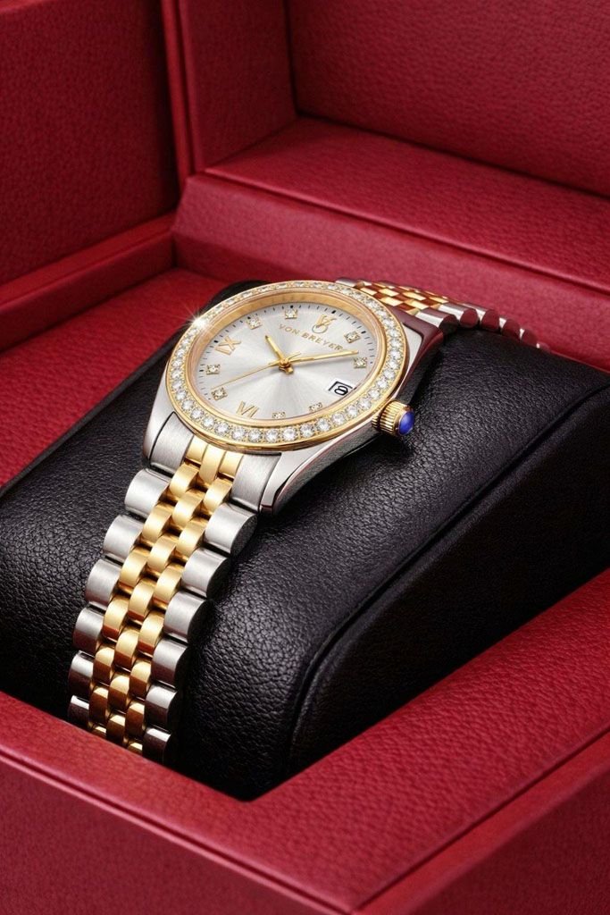 VON BREYER VON BREYER Women's Women's Watches Eterna Diamond Set Case & a Silver & Gold Bracelet in White - 2