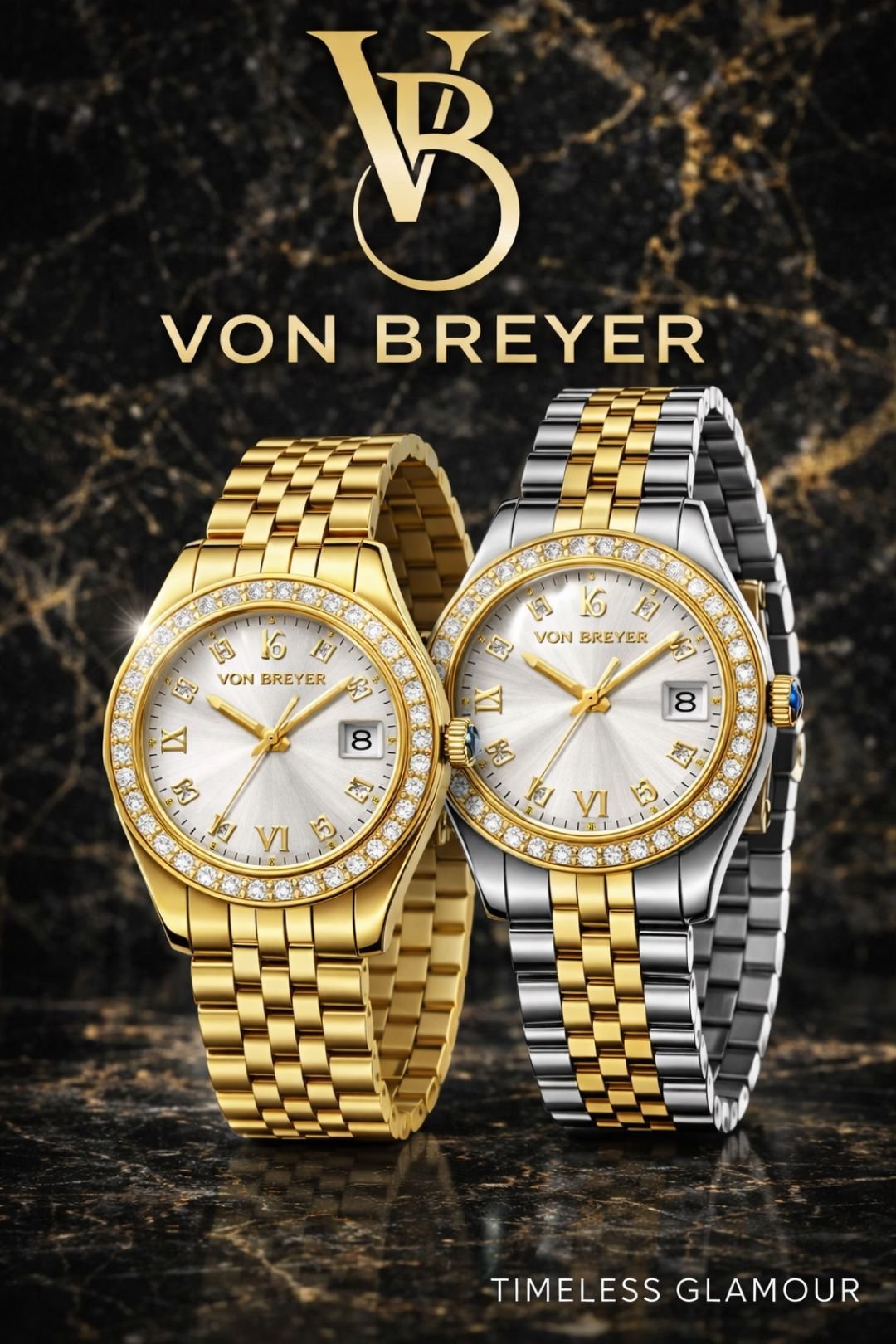 VON BREYER VON BREYER Women's Women's Watches Eterna Diamond Set Case & a Silver & Gold Bracelet in White - 3