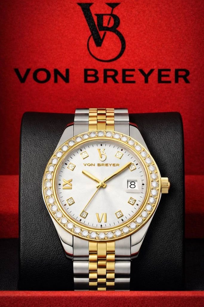 VON BREYER VON BREYER Women's Women's Watches Eterna Diamond Set Case & a Silver & Gold Bracelet in White - 4