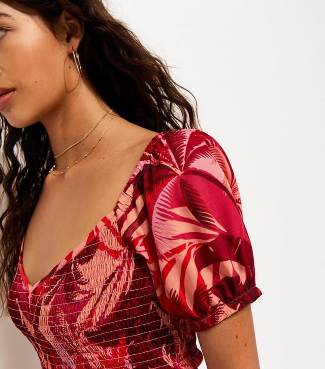 New Look Women's Red Crepe Tropical Shirred Jumpsuit New Look - 2