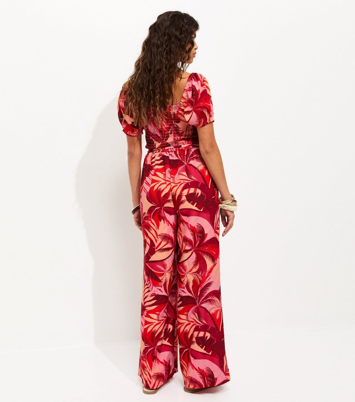 New Look Women's Red Crepe Tropical Shirred Jumpsuit New Look - 4