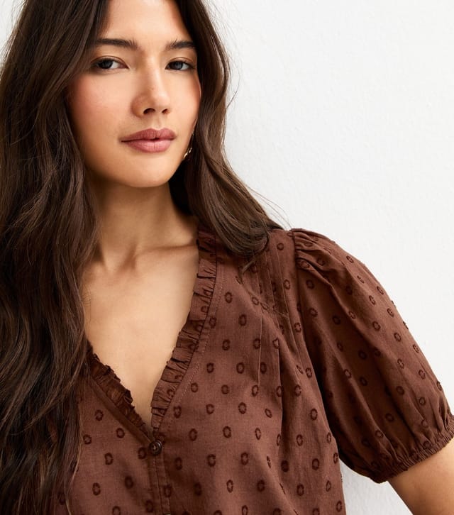 New Look Women's Dark Brown Speckled Lace Tea Blouse New Look - 3