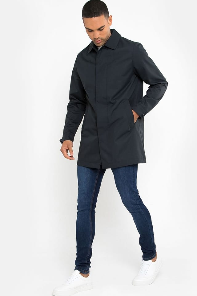 Threadbare Threadbare Men's 'Gretna' Showerproof Longline Tailored Mac in Navy - 3